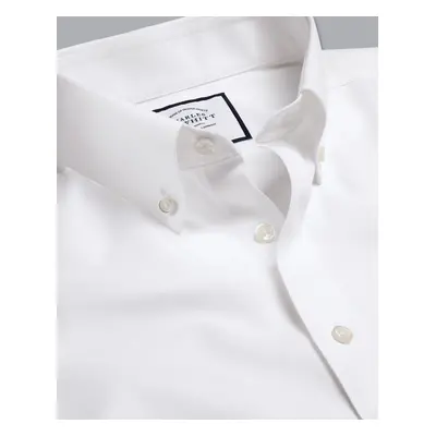 Men's Button-Down Collar Non-Iron Twill Cotton Formal Shirt - White Single Cuff, by Charles Tyrw