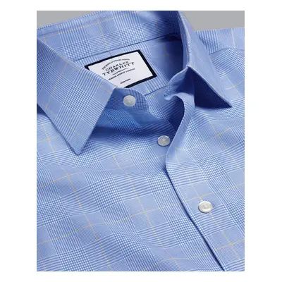 Men's Non-Iron Prince Of Wales Checkered Cotton Formal Shirt - Ocean Blue Single Cuff, by Charle