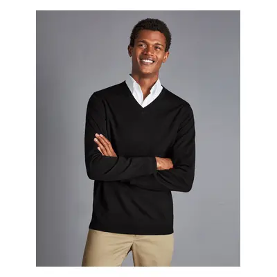 Men's Merino V-Neck Jumper - Black, by Charles Tyrwhitt