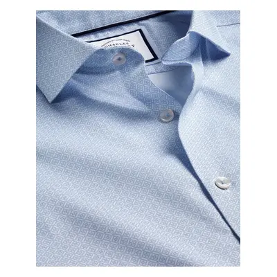 Men's Semi-Cutaway Collar Non-Iron Decorative Print Cotton Shirt - Sky Blue Single Cuff, by Char