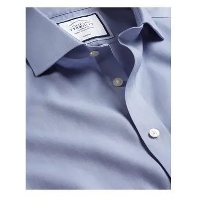 Men's Cutaway Collar Non-Iron Twill Cotton Formal Shirt- Indigo Blue Single Cuff, by Charles Tyr