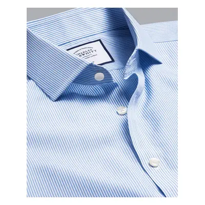 Men's Cutaway Collar Non-Iron Bengal Stripe Cotton Formal Shirt - Cornflower Blue Single Cuff, b