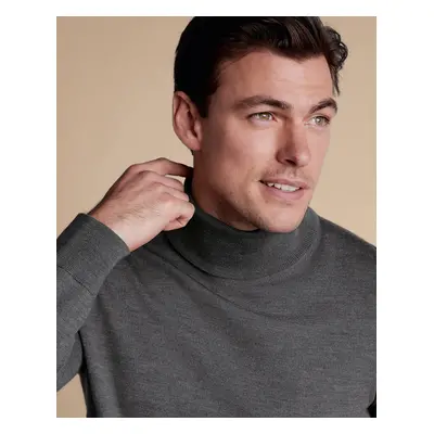 Men's Merino Roll Neck Wool Jumper - Grey, by Charles Tyrwhitt