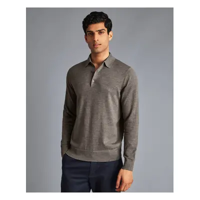 Men's Merino Polo Jumper - Mocha Brown, by Charles Tyrwhitt