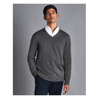 Men's Merino V-Neck Wool Jumper - Grey, by Charles Tyrwhitt