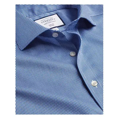 Men's Cutaway Collar Non-Iron Puppytooth Cotton Formal Shirt - Royal Blue Single Cuff, by Charle