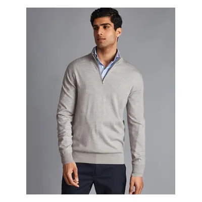 Men's Merino Zip Neck Jumper - Silver, by Charles Tyrwhitt