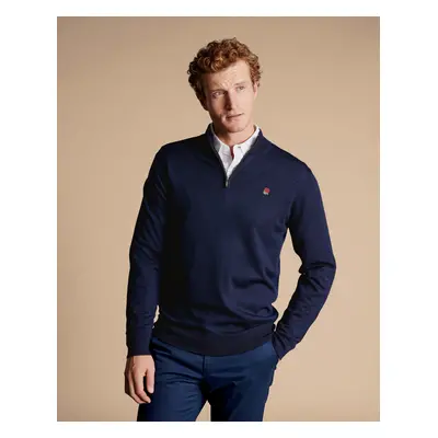 Men's England Rugby Red Rose Merino Zip Neck Jumper - Navy, by Charles Tyrwhitt