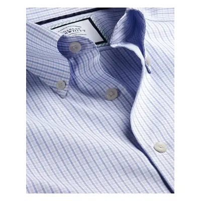 Men's Button-Down Collar Non-Iron Oxford Twin Checkered Cotton Formal Shirt - Lilac Purple Singl