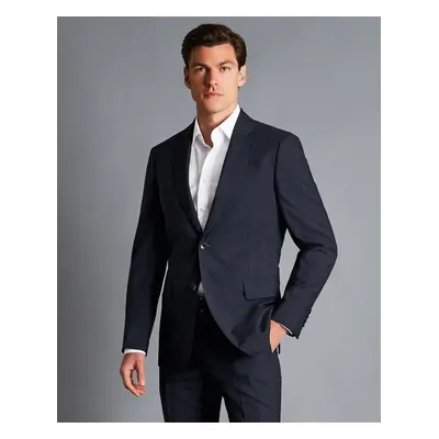 Men's Melange Pinstripe Suit Wool Jacket - Dark Navy, by Charles Tyrwhitt