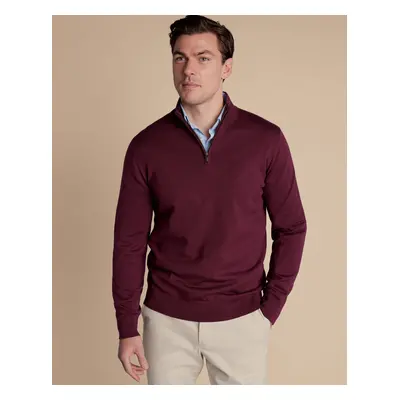 Men's Merino Zip Neck Jumper - Burgundy, by Charles Tyrwhitt