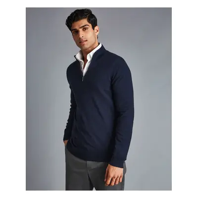 Men's Merino Zip Neck Jumper - Navy, by Charles Tyrwhitt