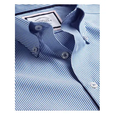 Men's Non-Iron Stripe Oxford Cotton Formal Shirt - Cobalt Blue Single Cuff, by Charles Tyrwhitt