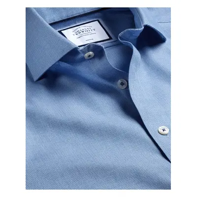 Men's Cutaway Collar Non-Iron Henley Weave Cotton Formal Shirt - Ocean Blue Double Cuff, by Char