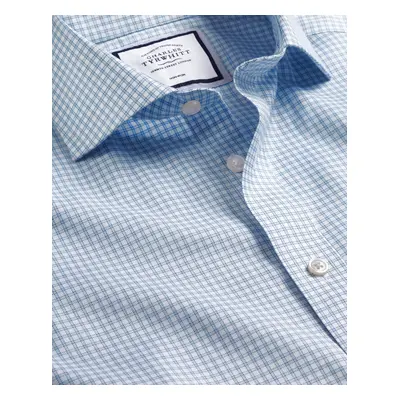 Men's Cutaway Collar Non-Iron Twill Mini Windowpane Checkered Cotton Formal Shirt - Steel Blue S