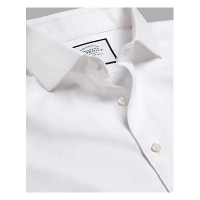 Men's Cutaway Collar Non-Iron Herringbone Cotton Formal Shirt - White Single Cuff, by Charles Ty