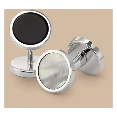 Men's Mother Of Pearl and Onyx Evening Cufflinks - Silver by Charles Tyrwhitt