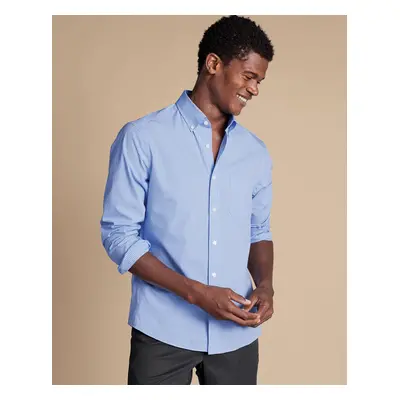 Men's Button-Down Collar Non-Iron Stretch Poplin Mini Gingham Checkered Cotton Shirt - Ocean Blu