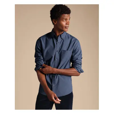 Men's Button-Down Collar Non-Iron Stretch Poplin Mini Gingham Cotton Shirt - Indigo Blue Single 