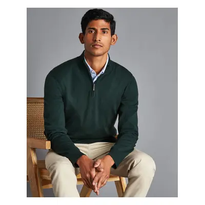 Men's Merino Zip Neck Wool Jumper - Forest Green, by Charles Tyrwhitt