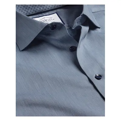 Men's Semi-Cutaway Collar Twill Cotton Formal Shirt With Printed Trim - Steel Blue Single Cuff, 