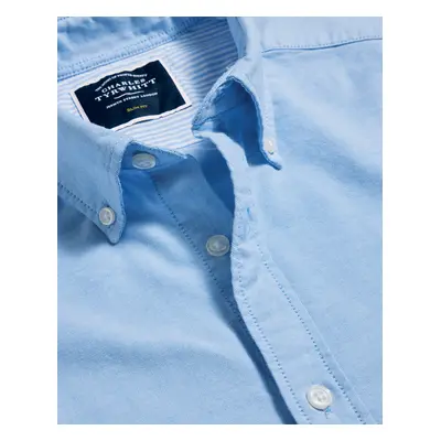 Men's Stretch Washed Oxford Cotton Shirt - Sky Blue Single Cuff, by Charles Tyrwhitt