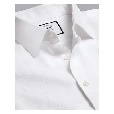 Men's Non-Iron Herringbone Cotton Formal Shirt - White Single Cuff, by Charles Tyrwhitt