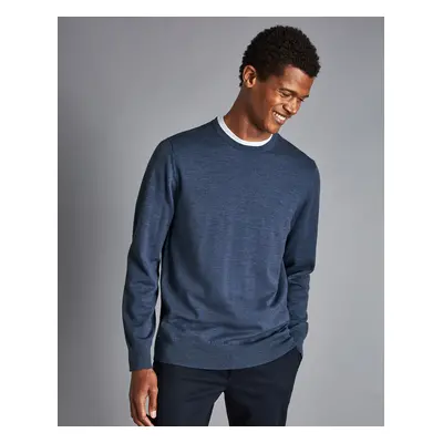 Men's Merino Crew Neck Jumper - Indigo Blue Melange, by Charles Tyrwhitt