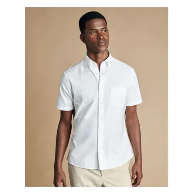 Men's Washed Oxford Short Sleeve Cotton Shirt - White Single Cuff, by Charles Tyrwhitt