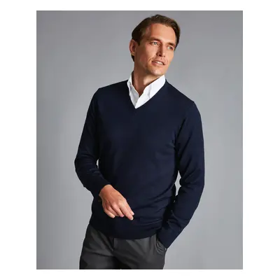 Men's Merino V-Neck Jumper - Navy, by Charles Tyrwhitt