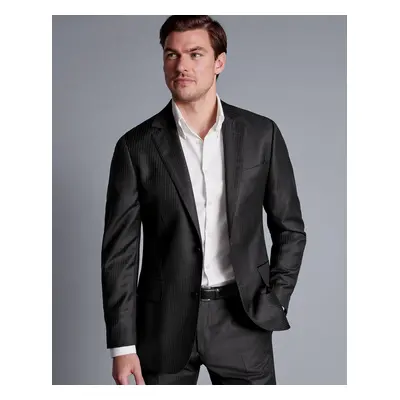 Men's British Luxury Stripe Suit Jacket - Charcoal Black Grey, by Charles Tyrwhitt