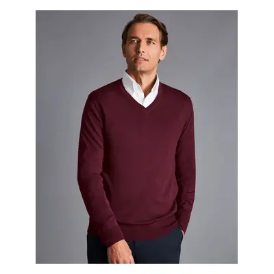 Men's Merino V-Neck Jumper - Burgundy, by Charles Tyrwhitt