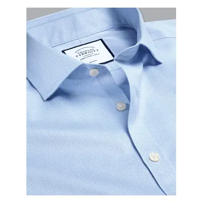 Men's Cutaway Collar Non-Iron Puppytooth Cotton Formal Shirt - Sky Blue Double Cuff, by Charles 