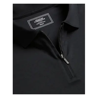 Men's Zip-Neck Jersey Cotton Polo - Black, by Charles Tyrwhitt