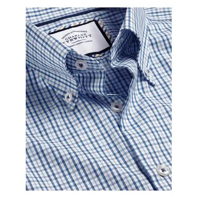 Men's Button-Down Collar Non-Iron Oxford Multi Checkered Cotton Formal Shirt - Ocean Blue Single