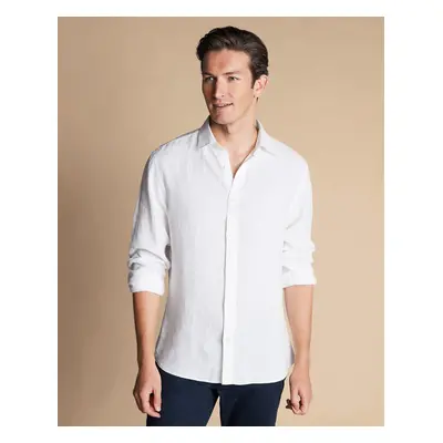 Men's Pure Linen Shirt - White Single Cuff, by Charles Tyrwhitt