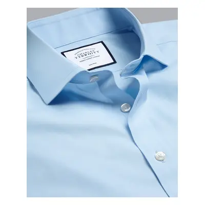 Men's Cutaway Collar Non-Iron Poplin Cotton Formal Shirt - Sky Blue Single Cuff, by Charles Tyrw