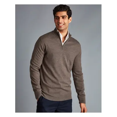 Men's Merino Zip Neck Jumper - Mocha Brown, by Charles Tyrwhitt