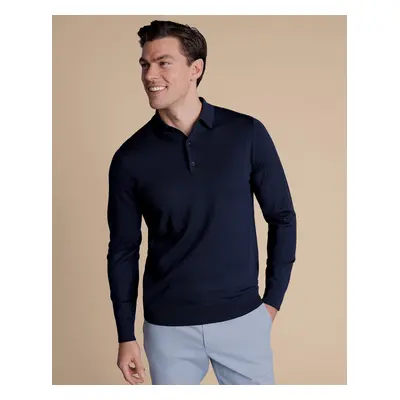 Men's Merino Polo Jumper - Navy, by Charles Tyrwhitt