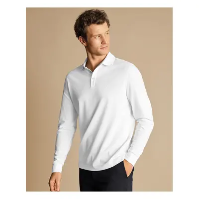 Men's Long Sleeve Pique Cotton Polo - White, by Charles Tyrwhitt