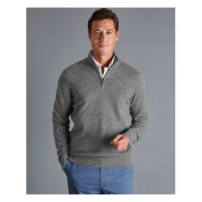 Men's Cashmere Zip Neck Jumper - Grey, by Charles Tyrwhitt