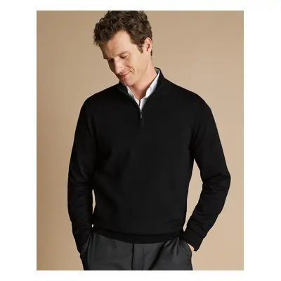 Men's Merino Zip Neck Jumper - Black, by Charles Tyrwhitt