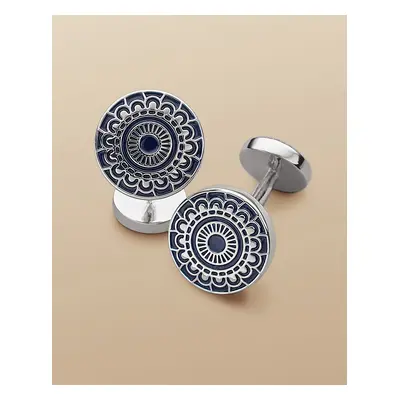 Men's Patterned Enamel Cufflinks - Navy by Charles Tyrwhitt