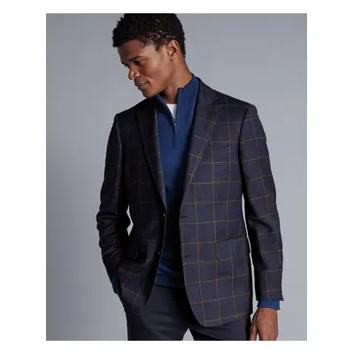 Men's Checkered Windowpane Wool Texture Jacket - Steel Blue, by Charles Tyrwhitt