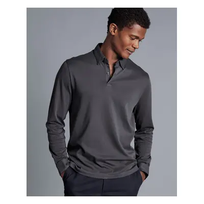 Men's Long Sleeve Combed Cotton Polo - Dark Grey, by Charles Tyrwhitt