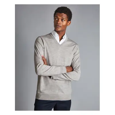 Men's Merino V-Neck Jumper - Silver, by Charles Tyrwhitt