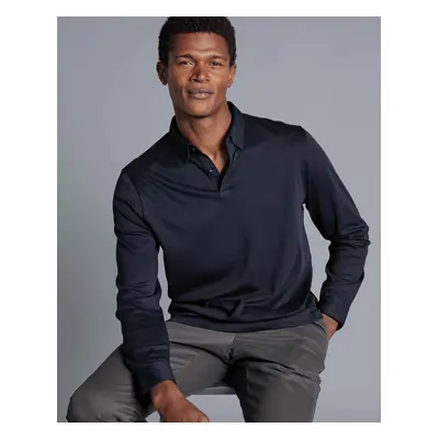 Men's Long Sleeve Combed Cotton Polo - Dark Navy, by Charles Tyrwhitt