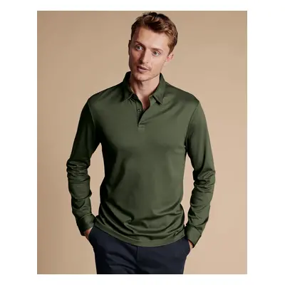 Men's Long Sleeve Smart Jersey Cotton Polo - Olive Green, by Charles Tyrwhitt