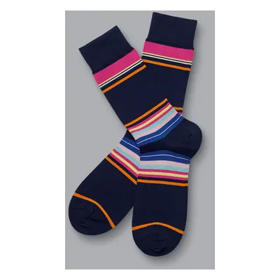 Men's Multi Block Stripe Socks - Navy, by Charles Tyrwhitt