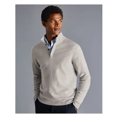 Men's Merino Cashmere Button Neck Jumper - Silver, by Charles Tyrwhitt